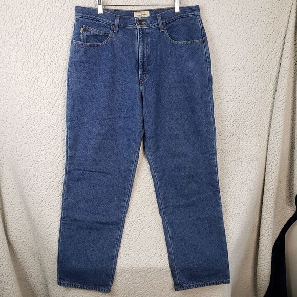 LL Bean Relaxed Fit Flannel Fleece Lined Jeans Men's 36x30 Blue - Picture 1 of 11